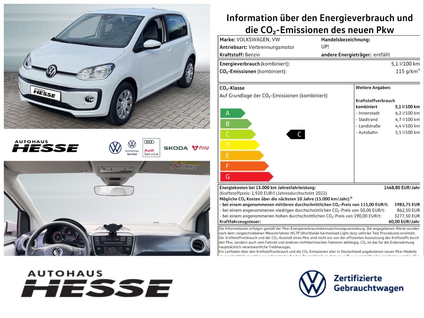 Volkswagen up! 1.0, SitzHzg. DAB+ Maps'n'More Dock Freisprech