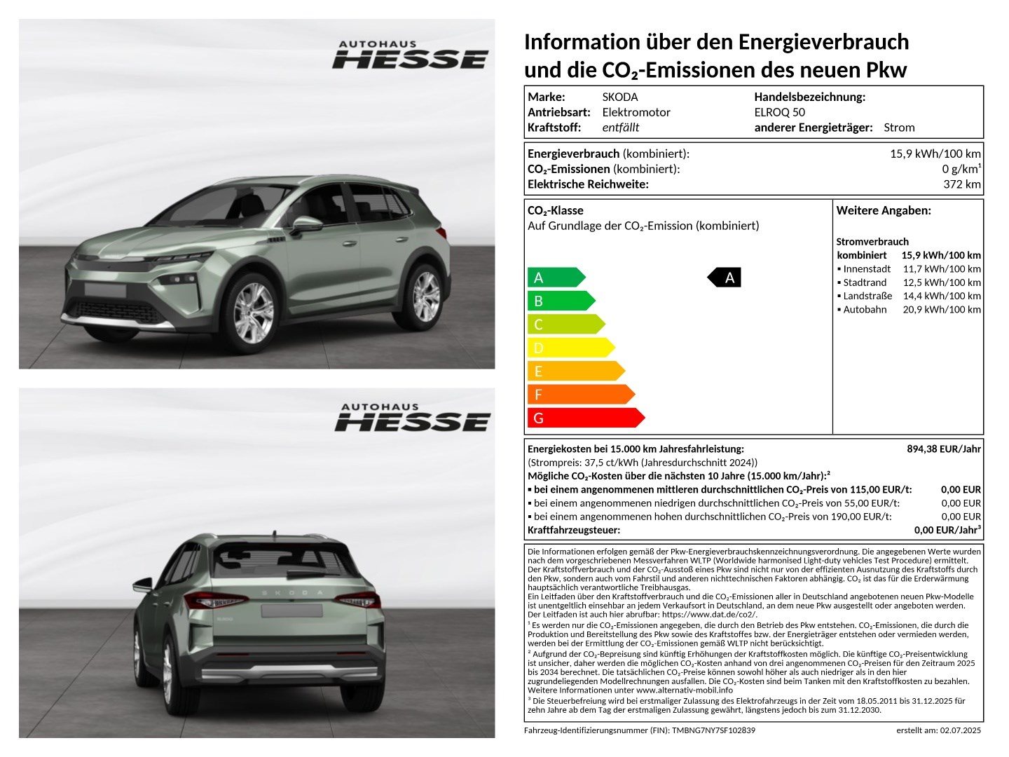 Škoda Elroq 50 Tour 55 kWh Elektro 125 kW 1-G-Automat, Navi, SmartLink, LED, Lane Assist