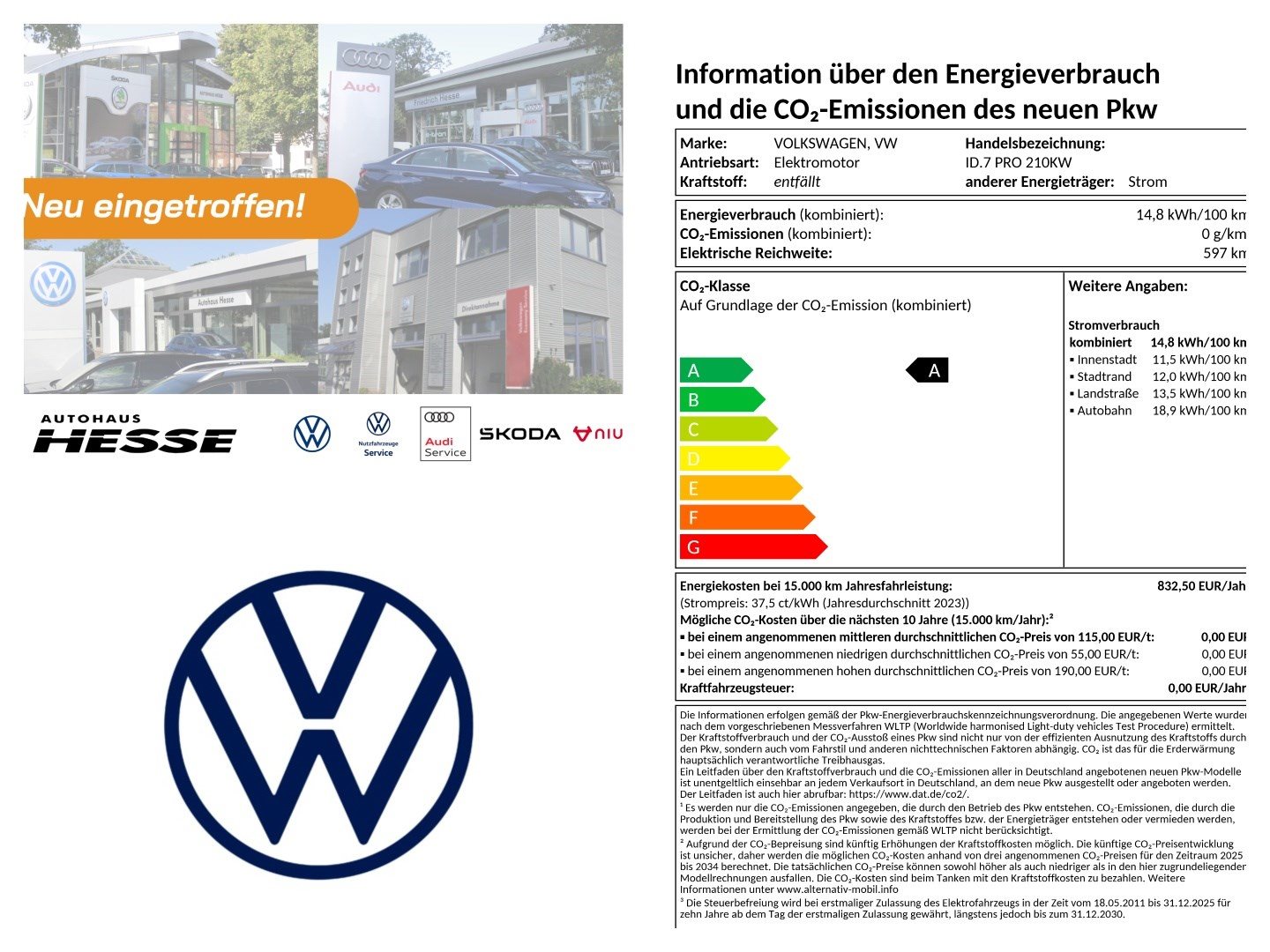 Volkswagen ID.7 Tourer Pro 210 kW (286 PS) 77 kWh 1-Gang-Automatik