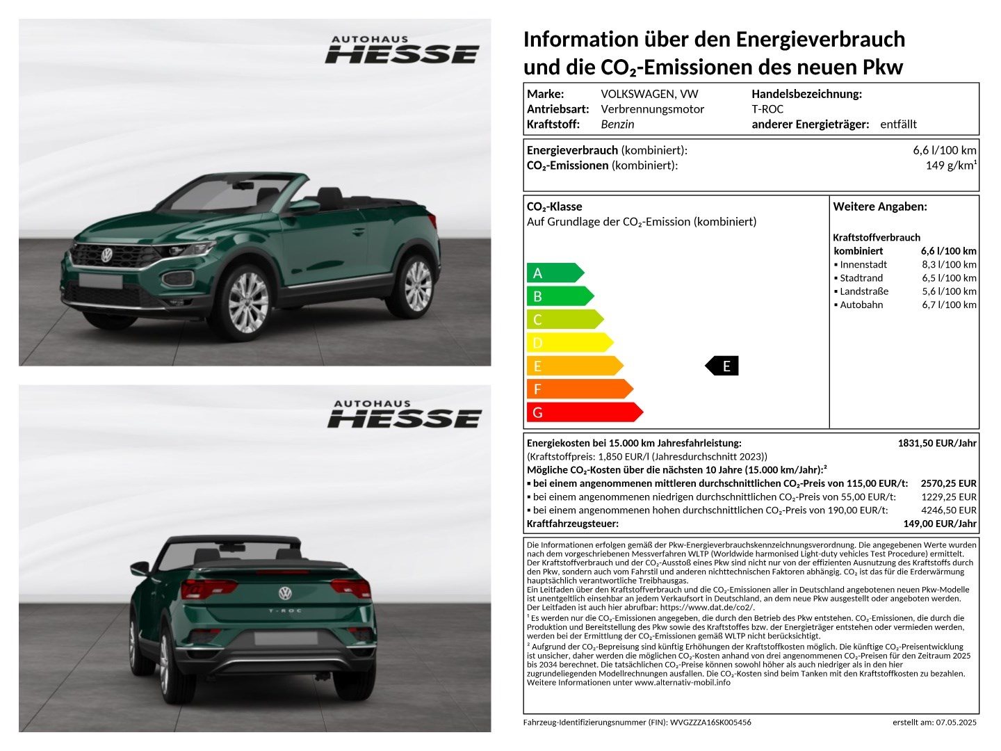 Volkswagen T-Roc Cabriolet R-Line Edition Karmann 1.5 l TSI OPF 110 kW (150 PS) 7-Gang-Doppelkupplungsgetriebe DSG