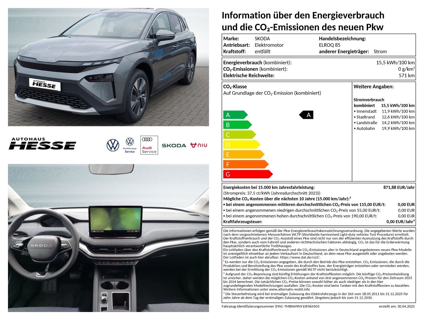 Škoda Elroq 85 1-Gang-Automatik 82 kWh, ACC, Matrix LED, Navi, Smart Link, Lane Assist