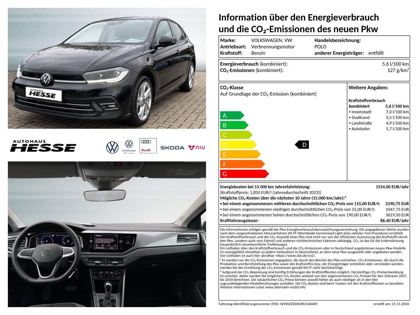 Volkswagen Polo Style 1,0 l TSI OPF 70 kW (95 PS) 7-Gang-Doppelkupplungsgetriebe DSG