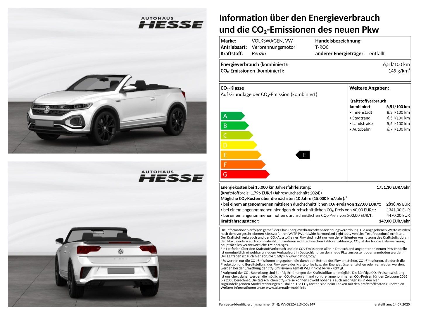 Volkswagen T-Roc Cabriolet R-Line 1.5 l TSI OPF 110 kW (150 PS) 7-Gang-Doppelkupplungsgetriebe DSG